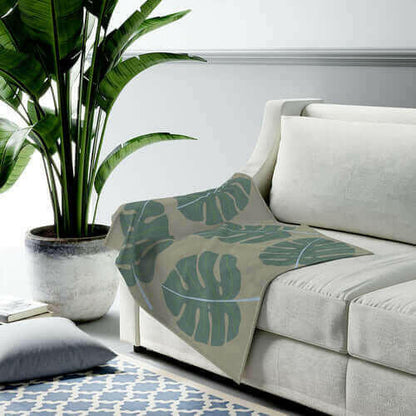 Abstract Leaves Green Plush Blanket Throw.