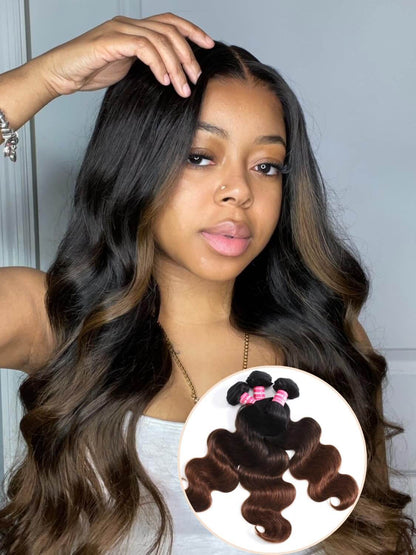 Nadula Chestnut Brown Ombre Body Wave Bundles – 16, 18 &amp; 20 Inches