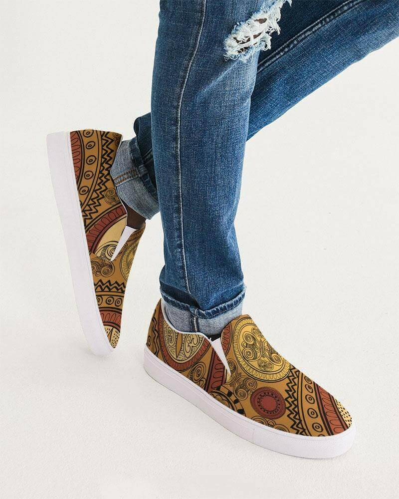 brown paisley slip-on sneakers