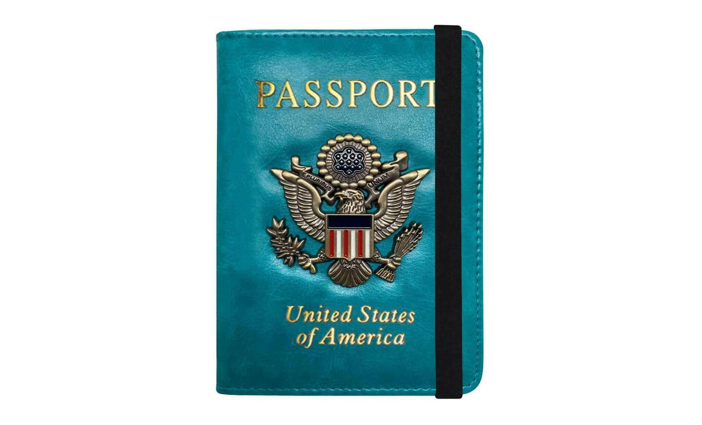 Leather Passport Wallet With Vaccination Card Slot & Elastic Strap.