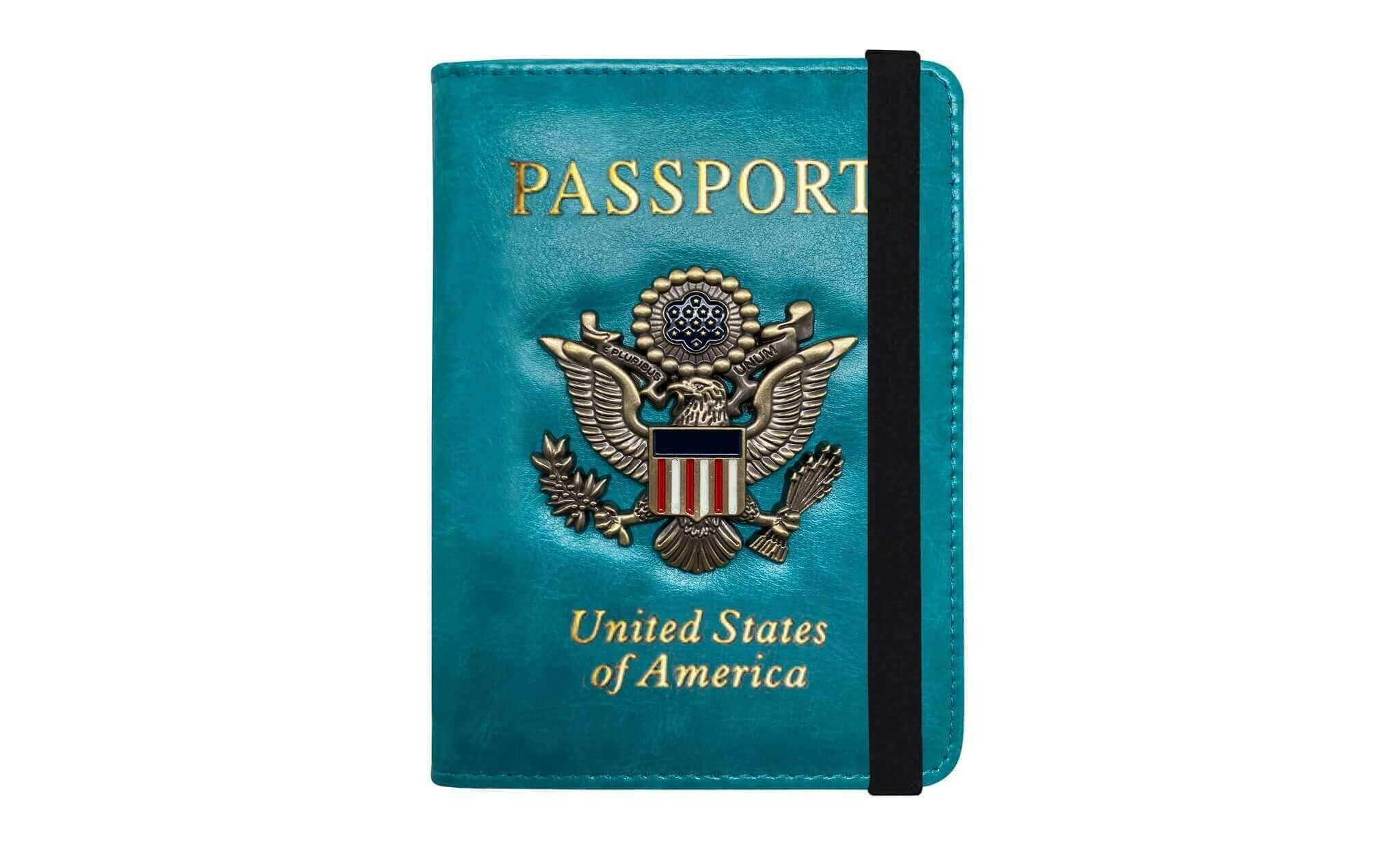 Leather Passport Wallet With Vaccination Card Slot &amp; Elastic Strap