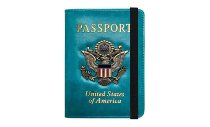 Leather Passport Wallet With Vaccination Card Slot & Elastic Strap.