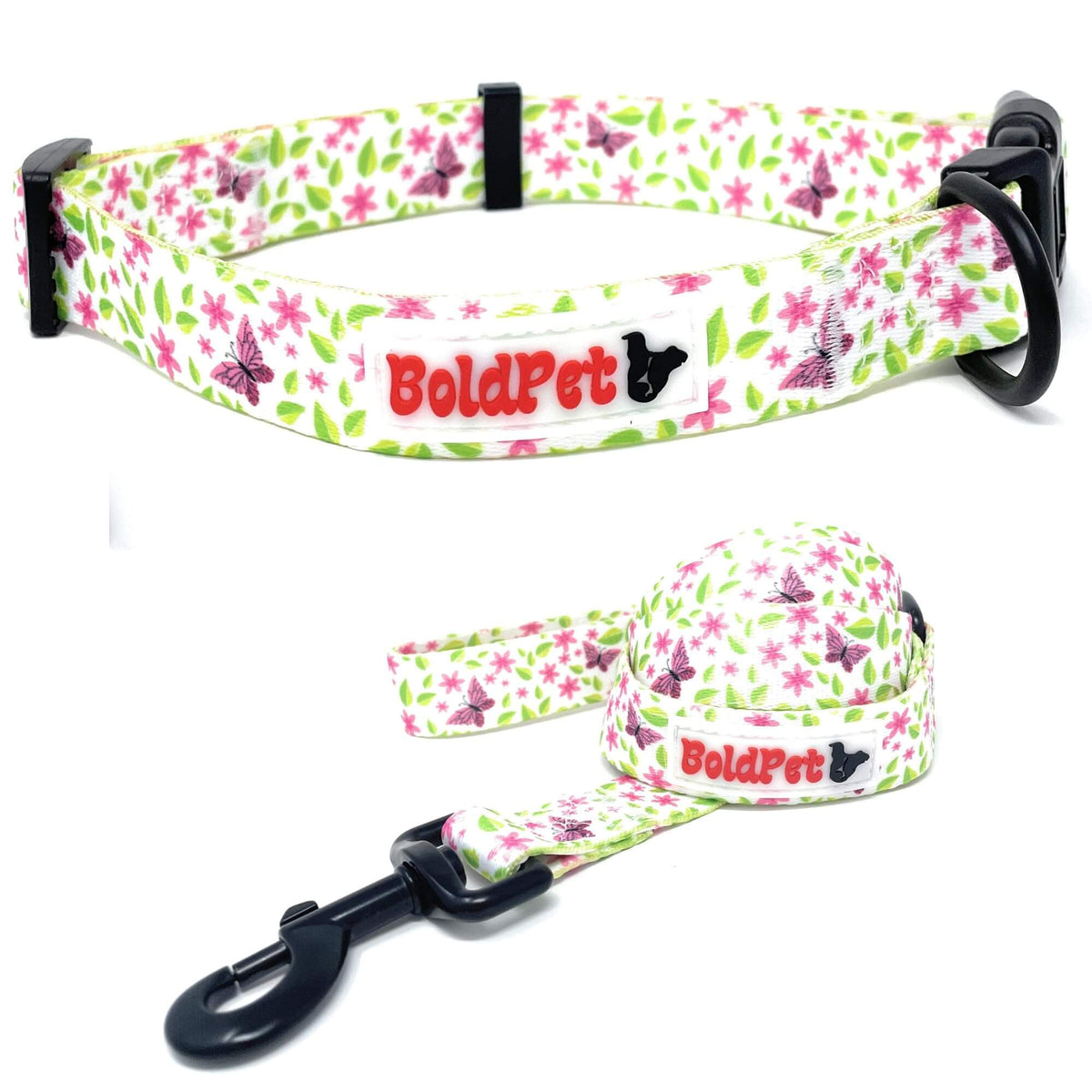 BOLDPET Floral &amp; Butterfly Dog Collar and Leash Set - Small