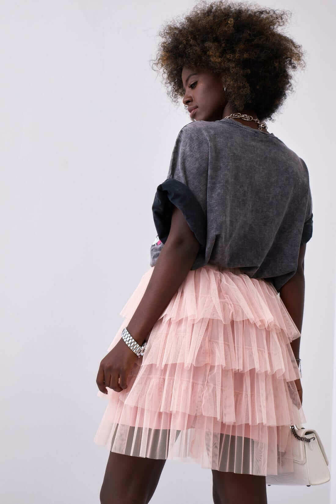 Tulle mini skirt with flounces, light pink 05170.