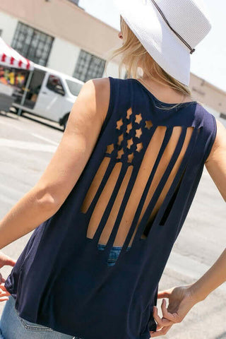 AMERICAN FLAG LASER CUT TANK TOP.