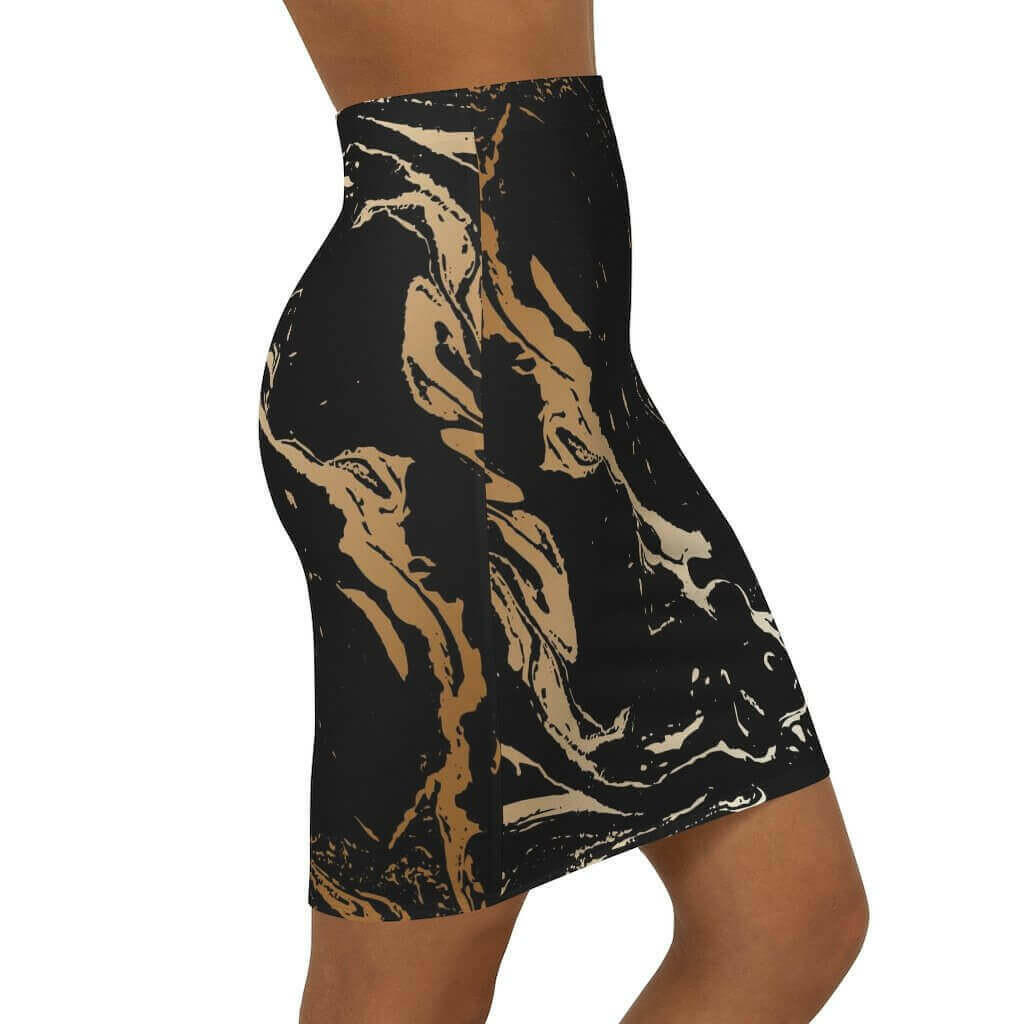 Womens Skirt, Black and Beige Marble Style Skirt.