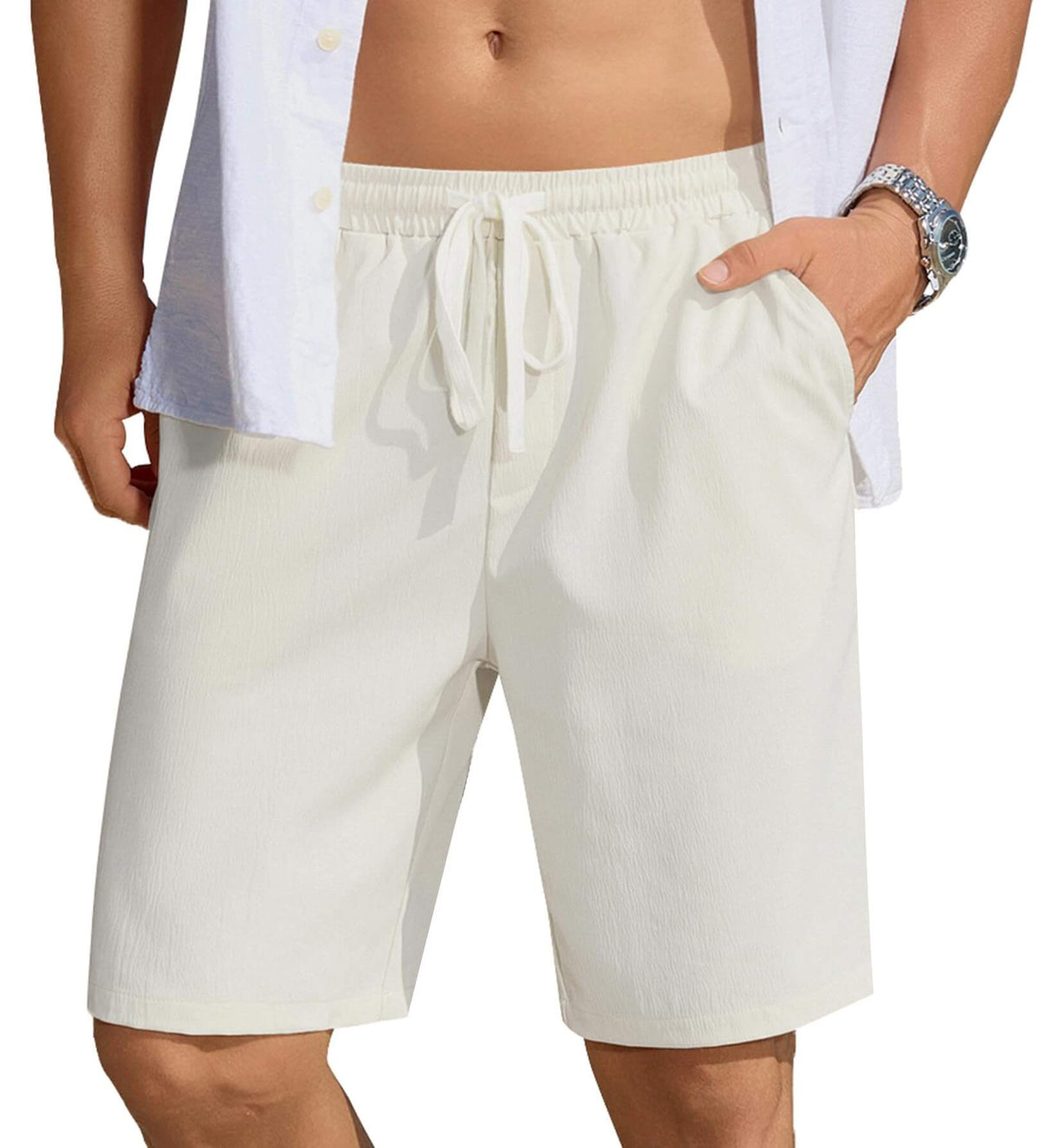 COOFANDY Men’s White Drawstring Shorts with Pockets