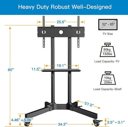Adjustable Rolling TV Stand for 32-85 Inch TVs