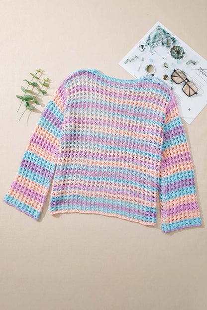 Stripe Open-Knit Beach Cover-Up Sweater