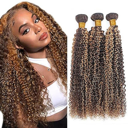P4/27 Curly Wave Human Hair Bundles – 18, 20 &amp; 22 Inches