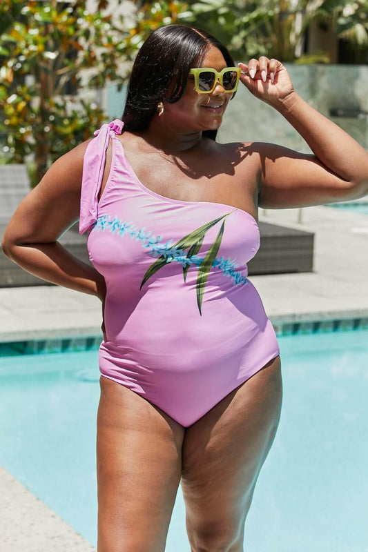 Marina West Swim Vacay Mode One Shoulder Swimsuit in Carnation Pink.