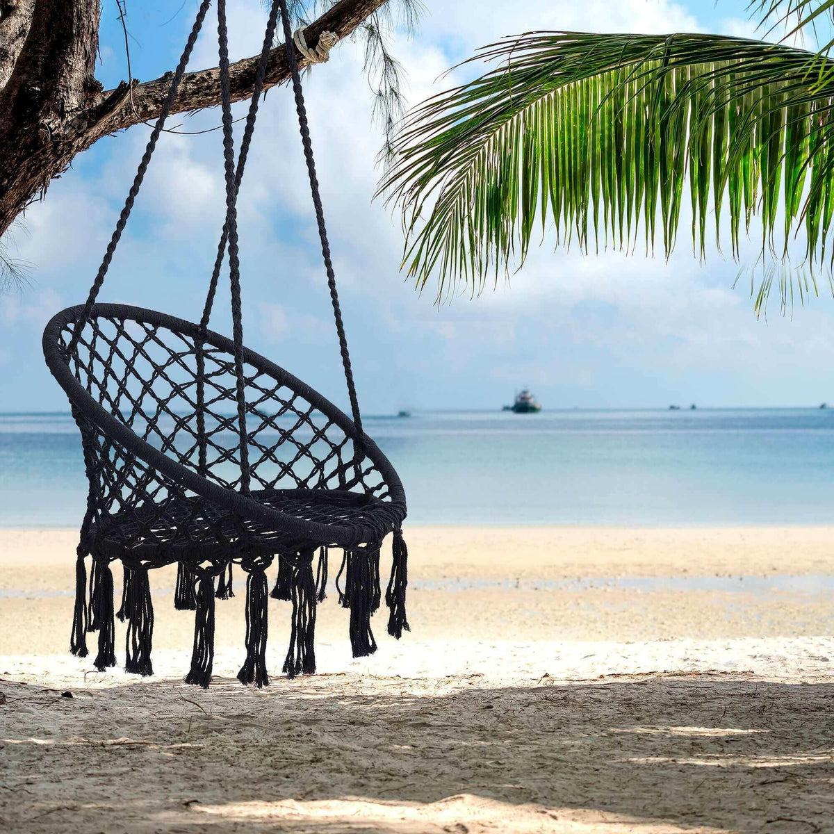 TOPMAX Black Macrame Swing Hammock Chair (Max 330 lbs)