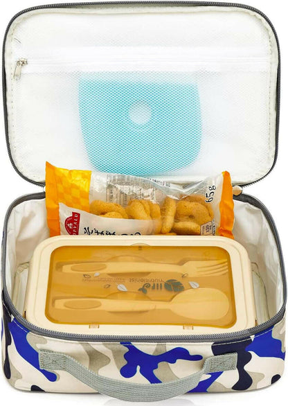 Kids Lunch Box Insulated Soft Bag Mini Cooler Back to School Thermal Meal Tote Kit for Girls, Boys,Blue Camo