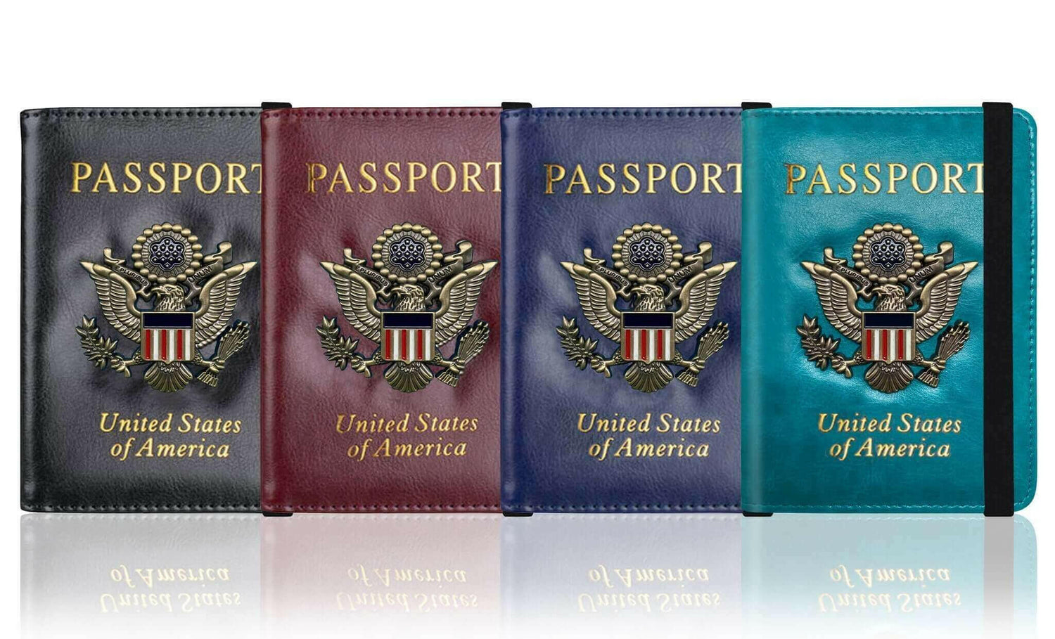 Leather Passport Wallet With Vaccination Card Slot &amp; Elastic Strap