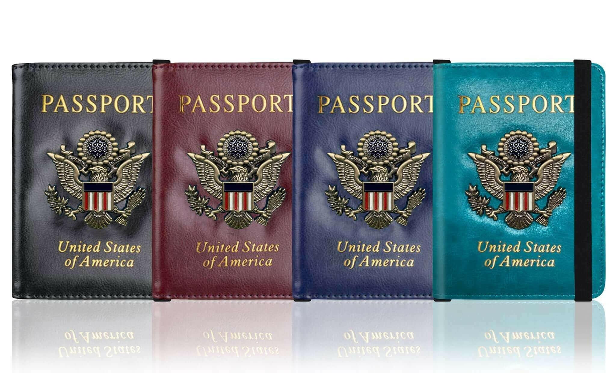 Leather Passport Wallet With Vaccination Card Slot &amp; Elastic Strap