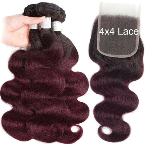 10A Grade #99J  Body Wave #1B/99j BUNDLES with 4x4 CLOSURES & 13x4 FRO.