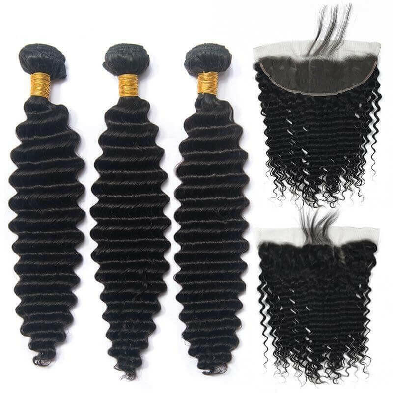 10A Grade 3/4 Loose Deep Wave bundles with 4x4 Closures &amp; 13x4 Frontal