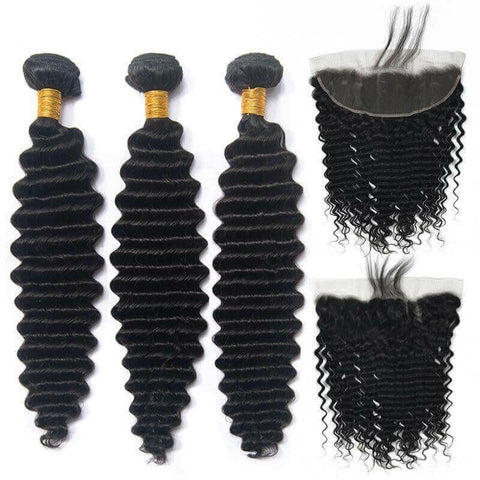 BeuMax 10A Grade 3/4 loose Deep wave bundles with 13x4 Frontal.