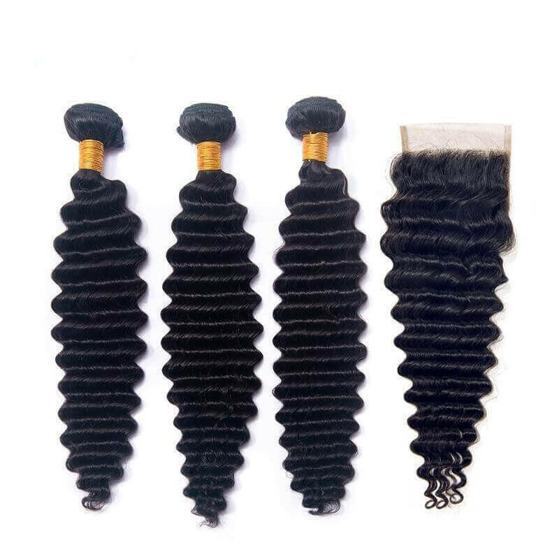10A Grade 3/4 Loose Deep Wave bundles with 4x4 Closures &amp; 13x4 Frontal