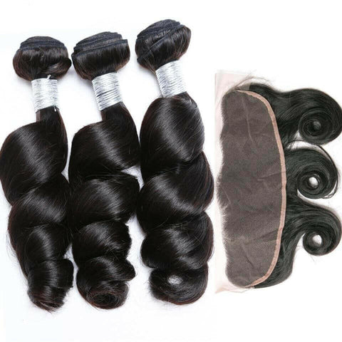 BeuMax 10A Grade 3/4 Loose Wave bundles with 13x4 Frontal.