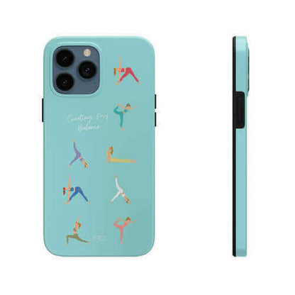 Yoga Poses Blue Tough Case for iPhone with Wireless Charging.