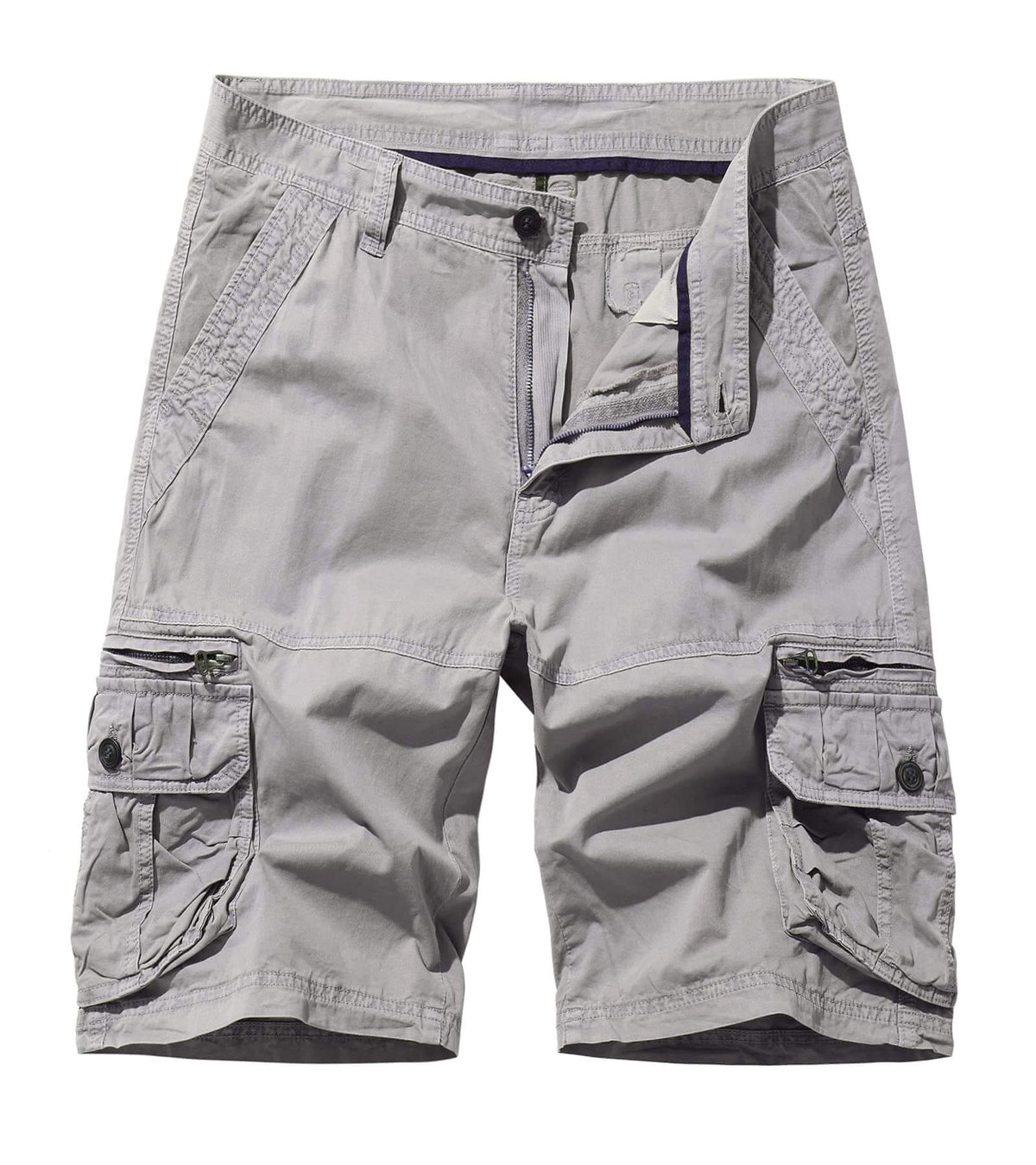 AOYOG Men’s Cotton Cargo Shorts, White Grey