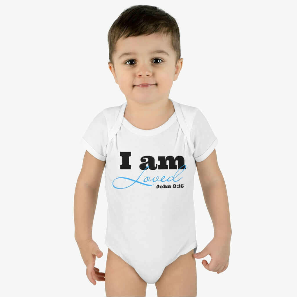 Infant Short Sleeve Bodysuit, Bodysuit, I am Loved Word Art.