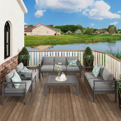 Aluminum Patio Furniture Set Seven Seat Outdoor Conversation Grey