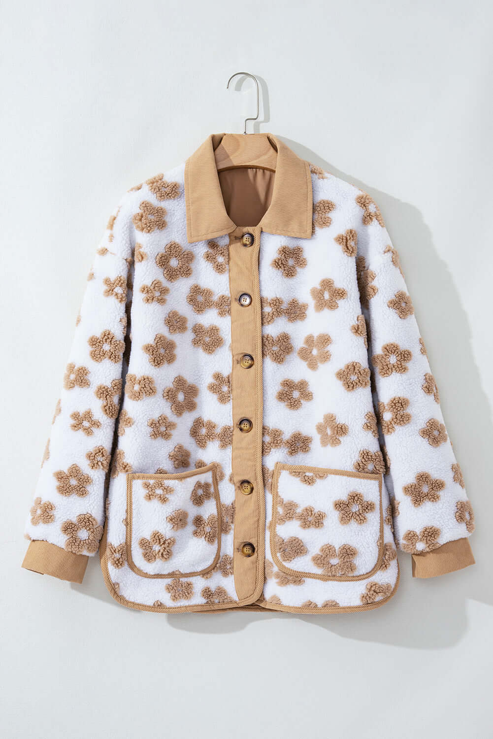 Floral Button-Up Fleece Pocketed Jacket