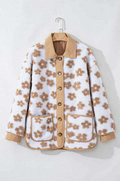 Floral Button-Up Fleece Pocketed Jacket
