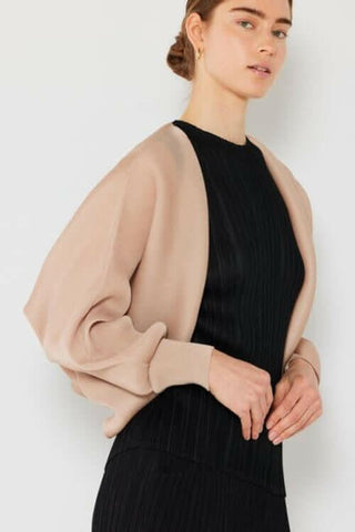 Rib Pleated Puff Sleeve Bolero Cardigan.