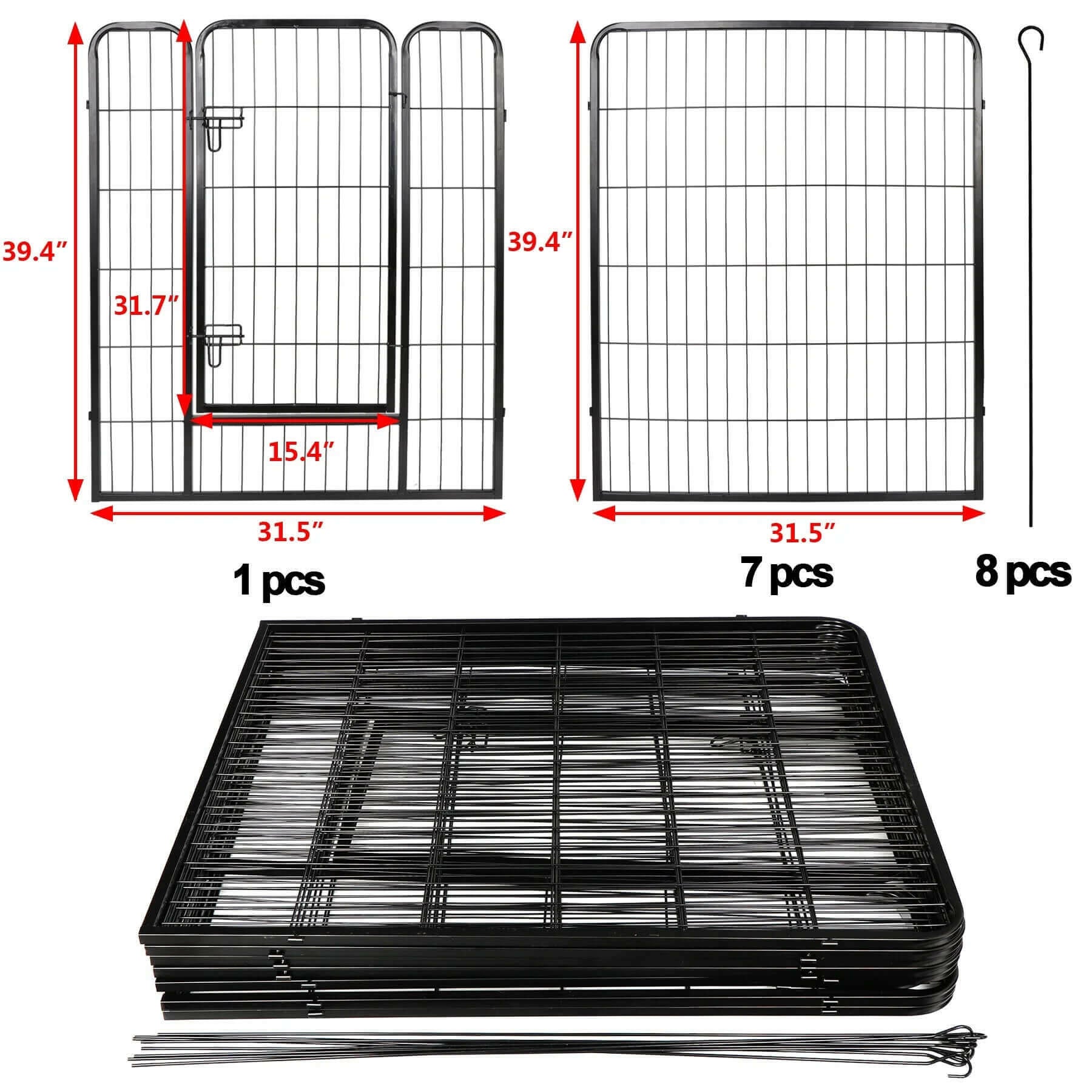 39" Height Outdoor Pet Playpen Metal Exercise Fence Kennel Dog Playpen - 8 Panels