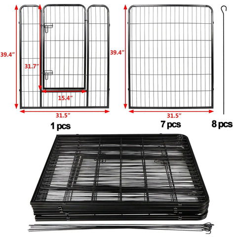 39" Height Outdoor Pet Playpen Metal Exercise Fence Kennel Dog Playpen - 8 Panels