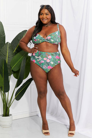 Marina West Swim Take A Dip Twist High-Rise Bikini in Sage.