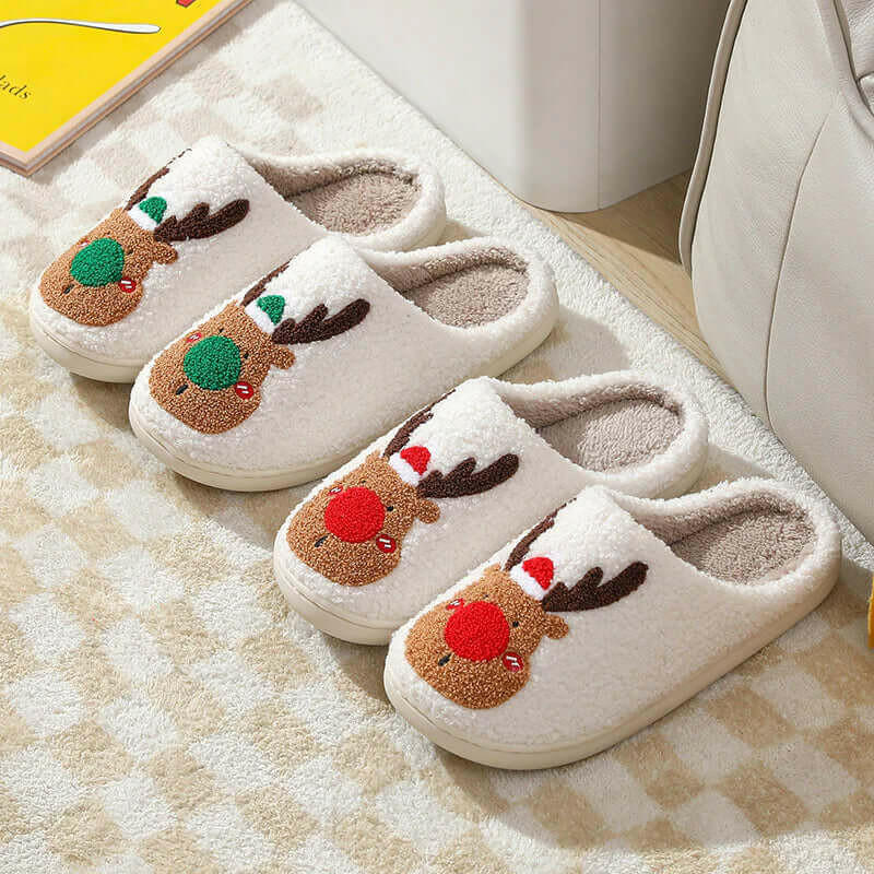 Cozy Winter Home Slippers with Elk Design - Soft, Plush Bedroom Slipper for Women, Men - Slip on House Shoes for Warmth and Comfort - Ideal Christmas Gift