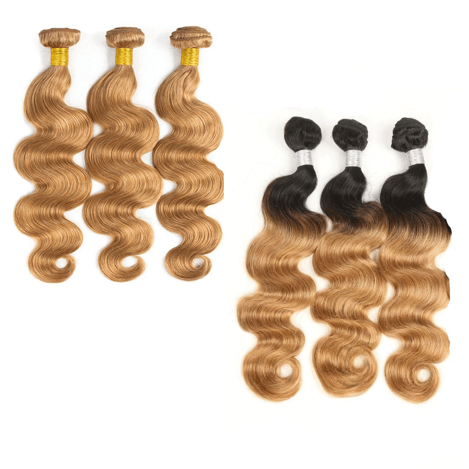 #27 Body Wave 10A Grade #1B/27 Hair BUNDLES with 4x4 CLOSURES & 13x4 F.