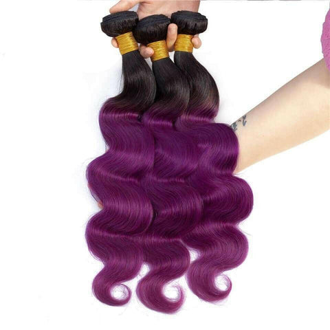 Body Wave 10A Grade Purples #1B/ purple 3/4 BUNDLES with CLOSURES & FR.