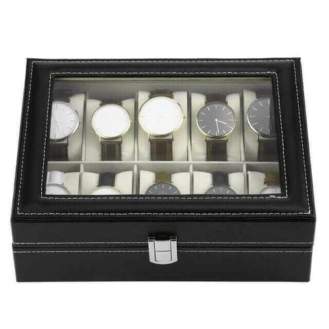 10 Grids PU Leather Watch Box Jewelry Storage.