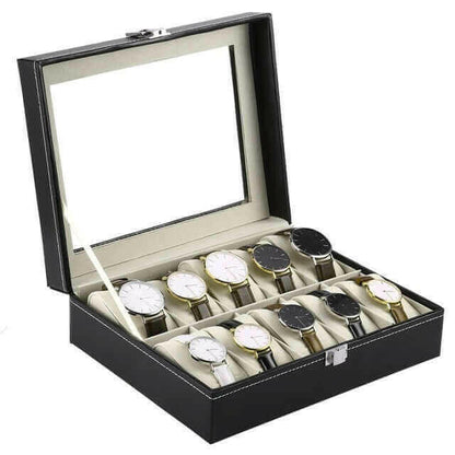 10 Grids PU Leather Watch Box Jewelry Storage.