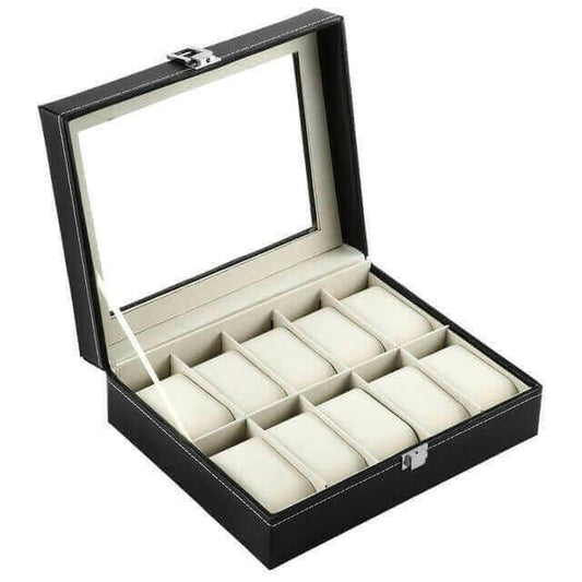 10 Grids PU Leather Watch Box Jewelry Storage.