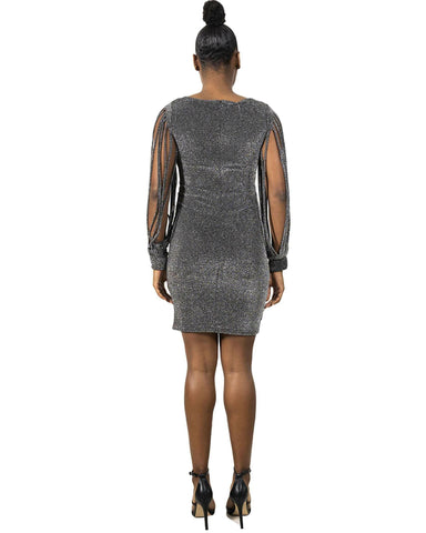 Harridge Slit Sleeves Metallic Mini Dress.