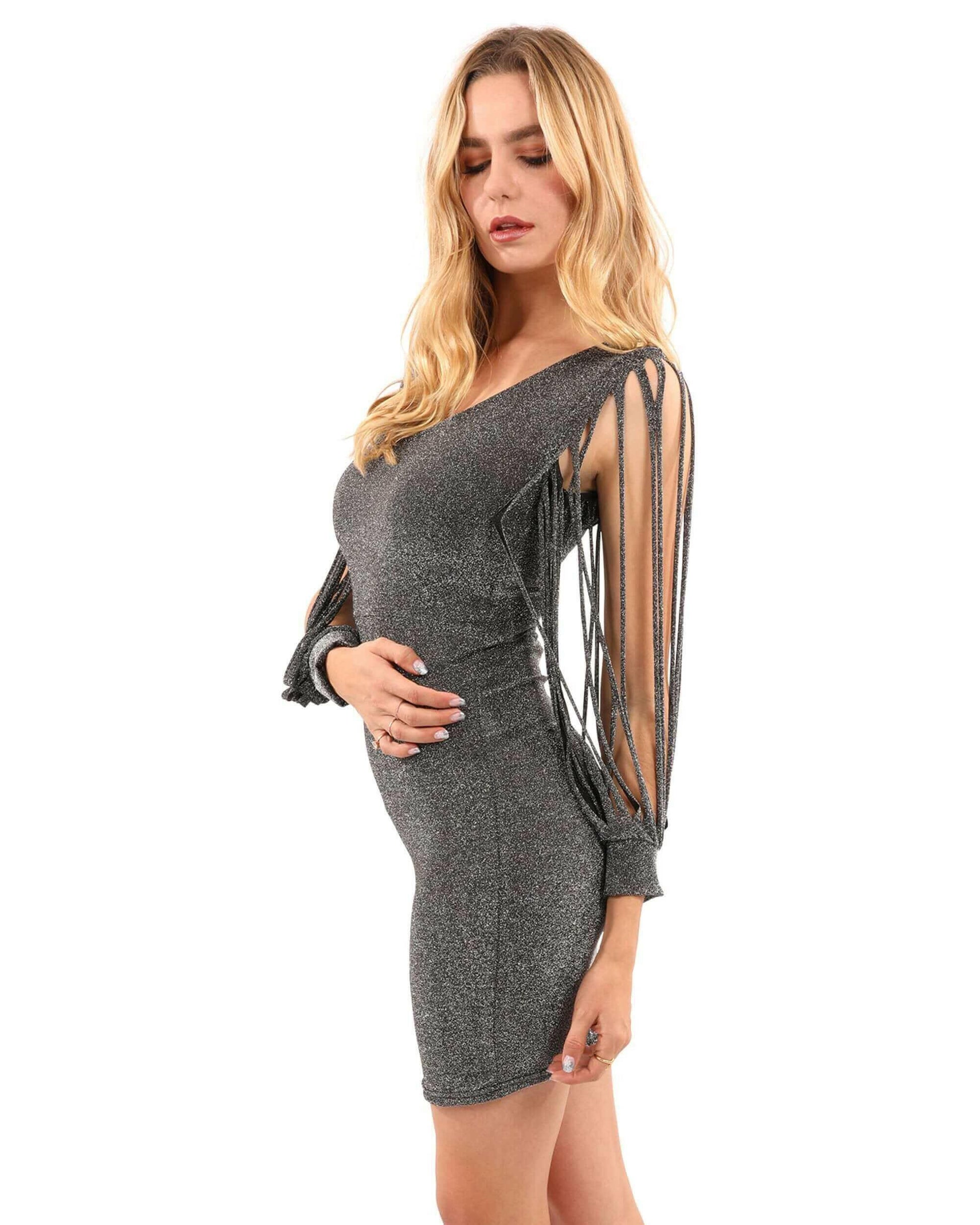 Harridge Slit Sleeves Metallic Mini Dress.