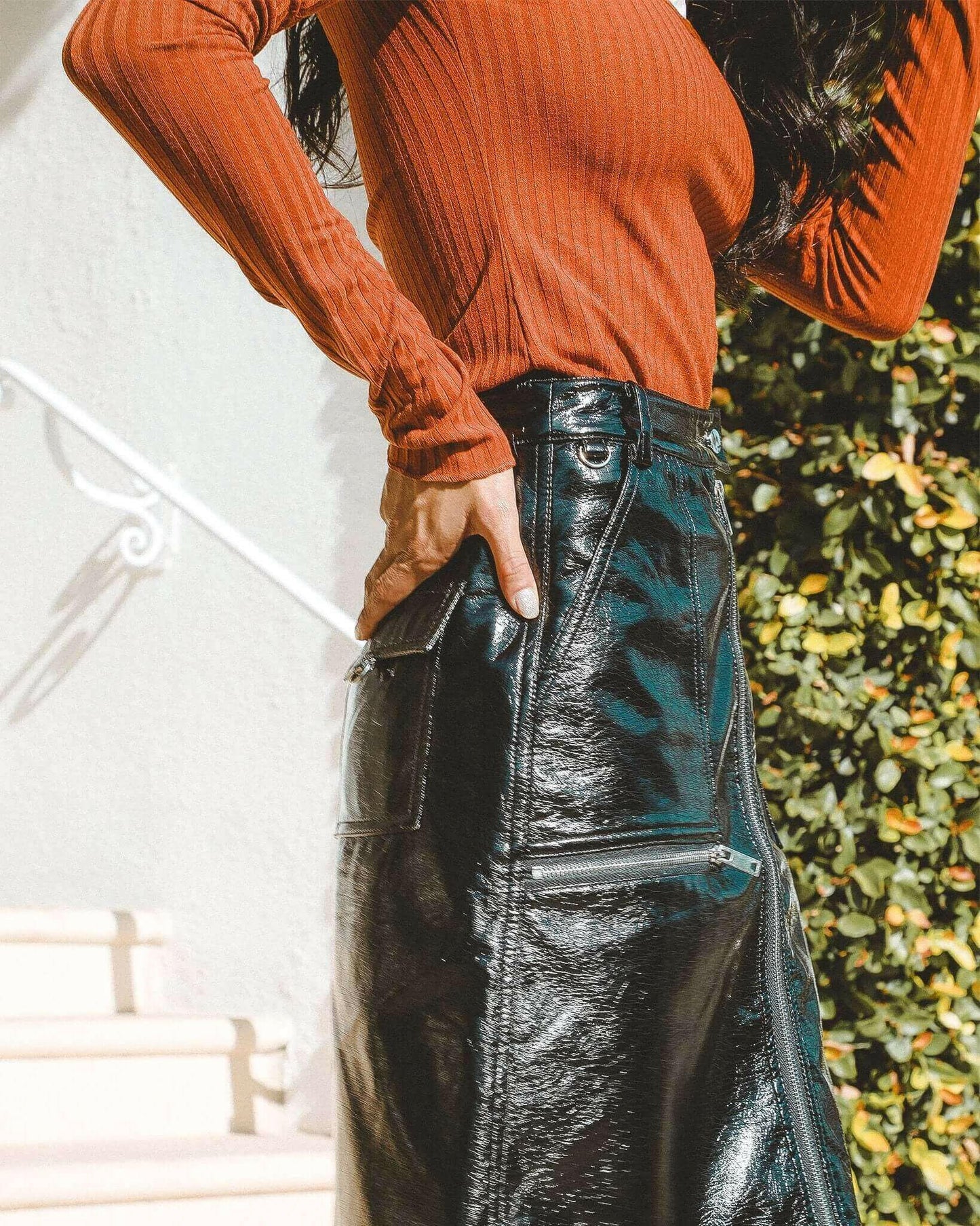 Bordeaux Faux Leather Zip Up Pencil Skirt.