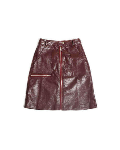 Bordeaux Faux Leather Zip Up Pencil Skirt.