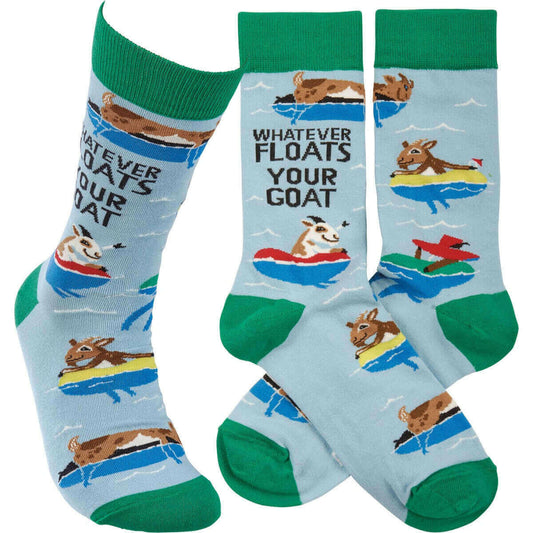 Whatever Floats Your Goat Funny Socks in Green and Blue | Unisex.