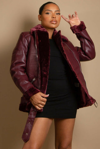 Faux Fur Collar Aviator Jacket (11729).