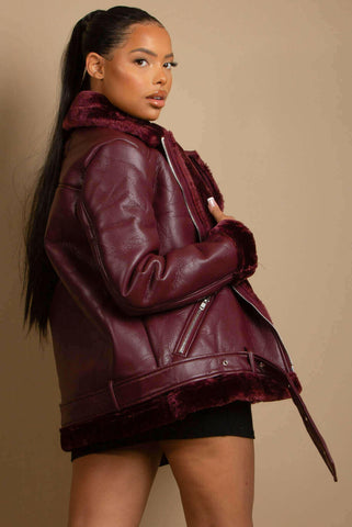 Faux Fur Collar Aviator Jacket (11729).