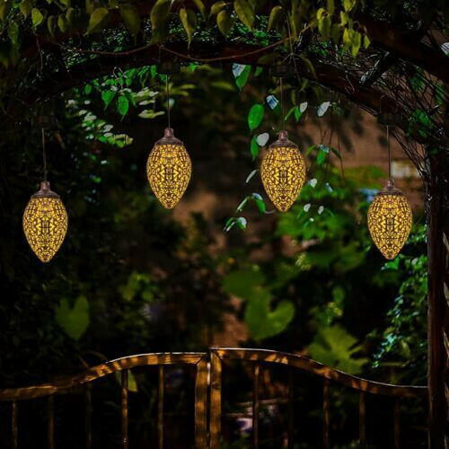 2Pcs Solar LED Hanging Lantern Lights Metal Garden Patio Decor Lights.