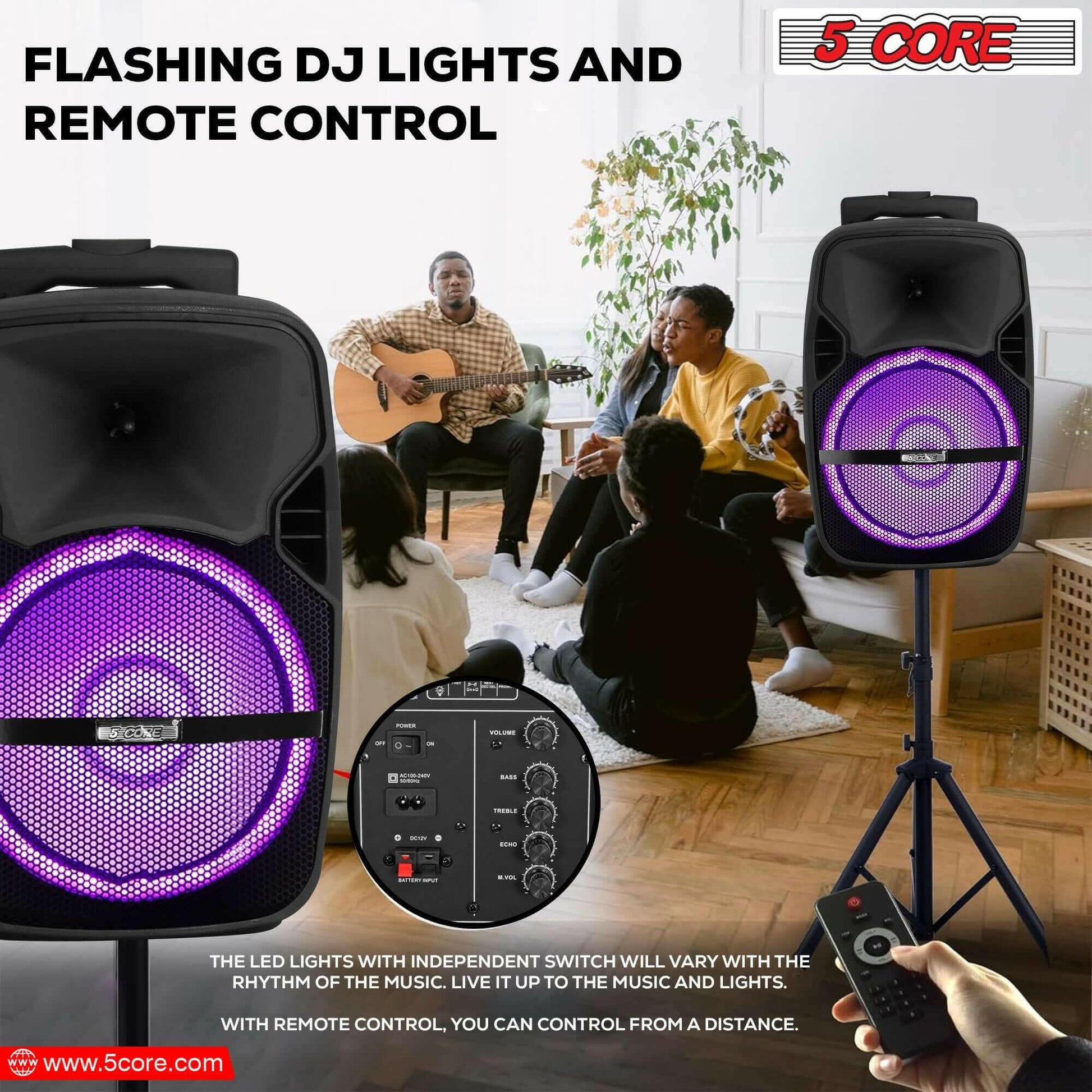 5Core Party Speaker Portable PA System 2 Wireless Mic Bluetooth Loud.