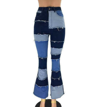 Women's Patchwork Pants Hight Waist  Straight Denim Jeans.